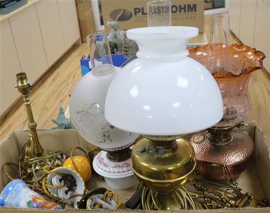Three various oil lamps etc